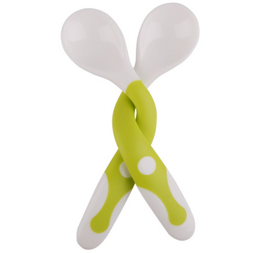 Set 2 tacâmuri pentru bebeluși – BPA Free, mânere din silicon, flexibile, 6+ luni, alb & verde
