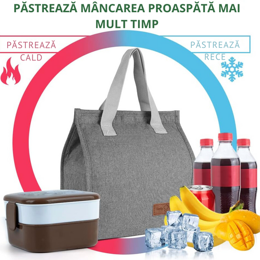 Geantă Termoizolantă, Cutie de Prânz Mare, Reutilizabilă, Rezistentă la Scurgeri, Perfectă pentru Birou, Muncă, Școală, Plajă sau Călătorii.