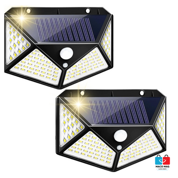 LAMPĂ DE EXTERIOR CU ÎNCĂRCARE SOLARĂ ȘI SENZOR DE MIȘCARE, DOTATĂ CU 100 DE LED-URI ȘI FUNCȚIE DE INDUCȚIE LA DISTANȚĂ, INSTALARE PE PERETE FĂRĂ NECESITATEA CABLURILOR