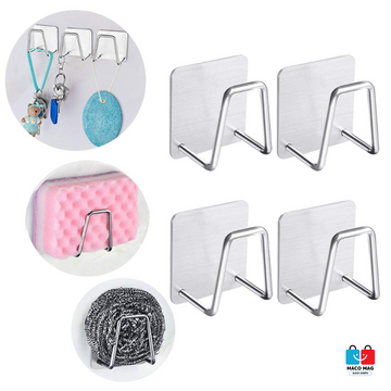 ORGANIZATOR BUCĂTĂRIE CU ADEZIV, CARLIG-SUPORT PENTRU BURETE, ACCESORII BUCĂTĂRIE, 5X5X3,5 CM, OȚEL INOXIDABIL, GRI SET DE 4 BUCATI