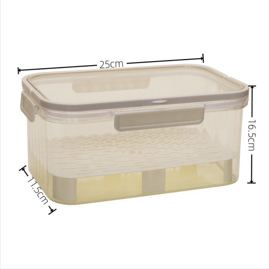 Cutie de depozitare portabilă cu separator pentru gheață și scurgere, menține alimentele reci | Caserolă prânz 25x16.5x11.5 cm, gri transparent
