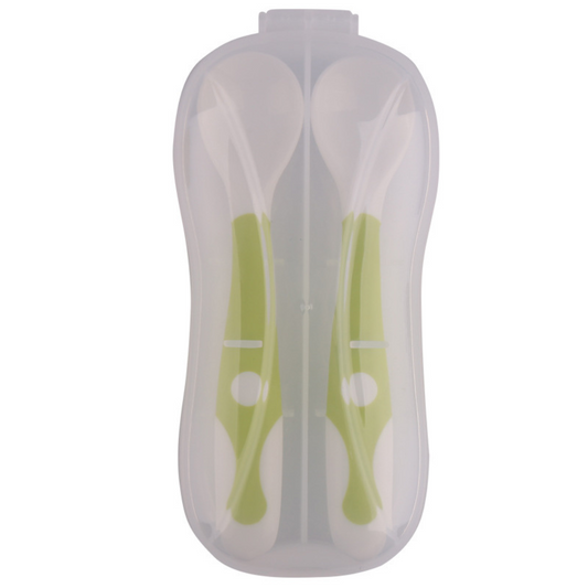 Set 2 tacâmuri pentru bebeluși – BPA Free, mânere din silicon, flexibile, 6+ luni, alb & verde