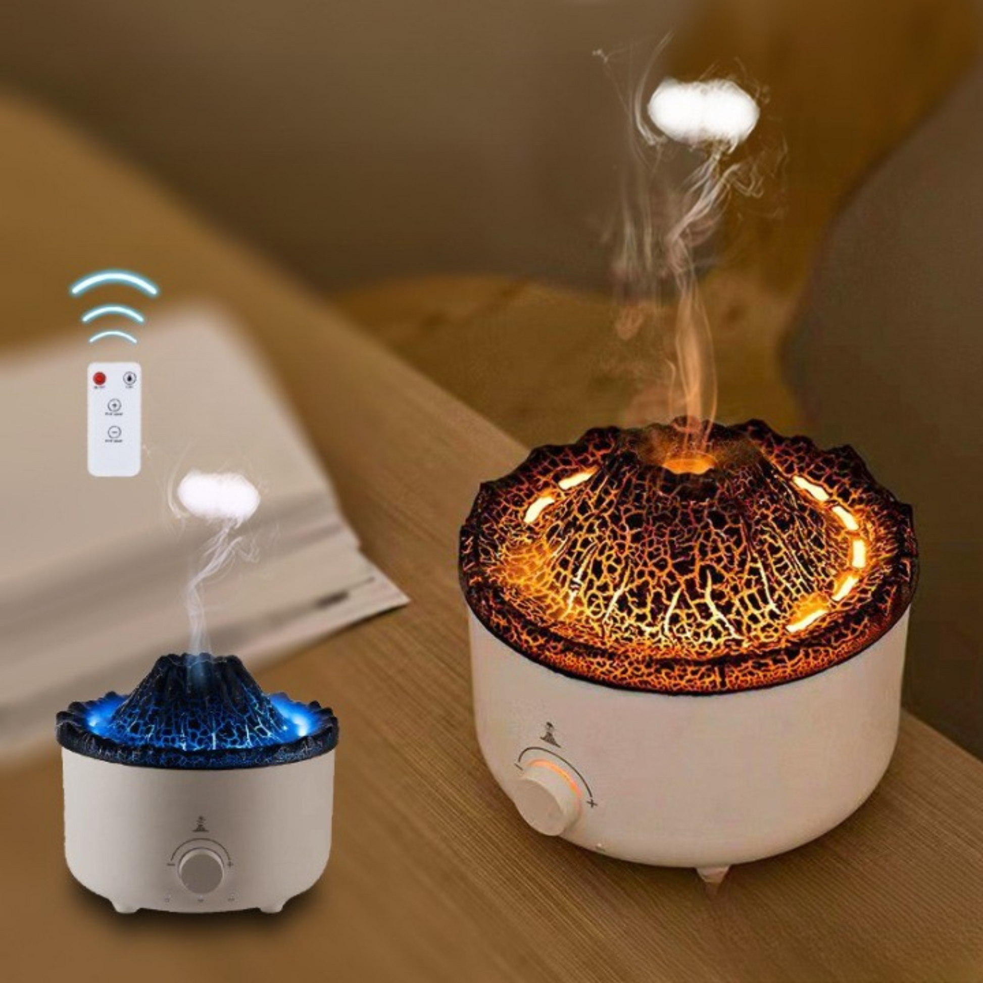 Umidificator Vulcan alb, cu telecomandă și aromaterapie – perfect pentru un aer curat și o atmosferă relaxantă
