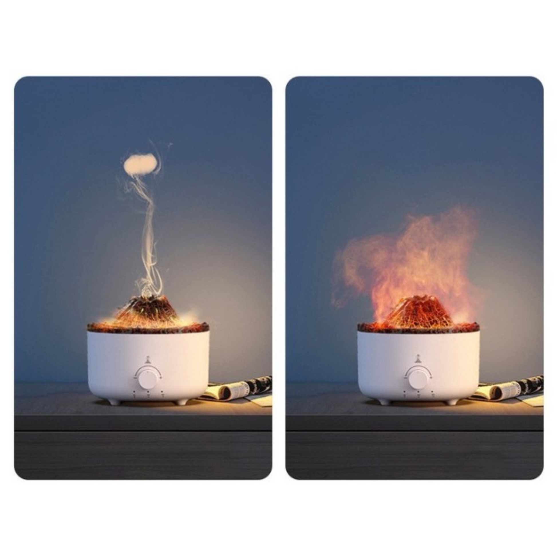 Umidificator Vulcan alb, cu telecomandă și aromaterapie – perfect pentru un aer curat și o atmosferă relaxantă