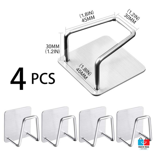 ORGANIZATOR BUCĂTĂRIE CU ADEZIV, CARLIG-SUPORT PENTRU BURETE, ACCESORII BUCĂTĂRIE, 5X5X3,5 CM, OȚEL INOXIDABIL, GRI SET DE 4 BUCATI