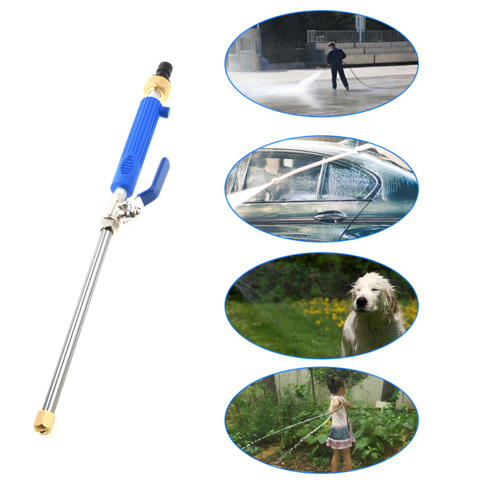 Pulverizator de apă albastru, cu mâner ergonomic și tija de stropit de 46,5 cm, fabricat din aluminiu și cupru.