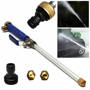 Pulverizator de apă albastru, cu mâner ergonomic și tija de stropit de 46,5 cm, fabricat din aluminiu și cupru.