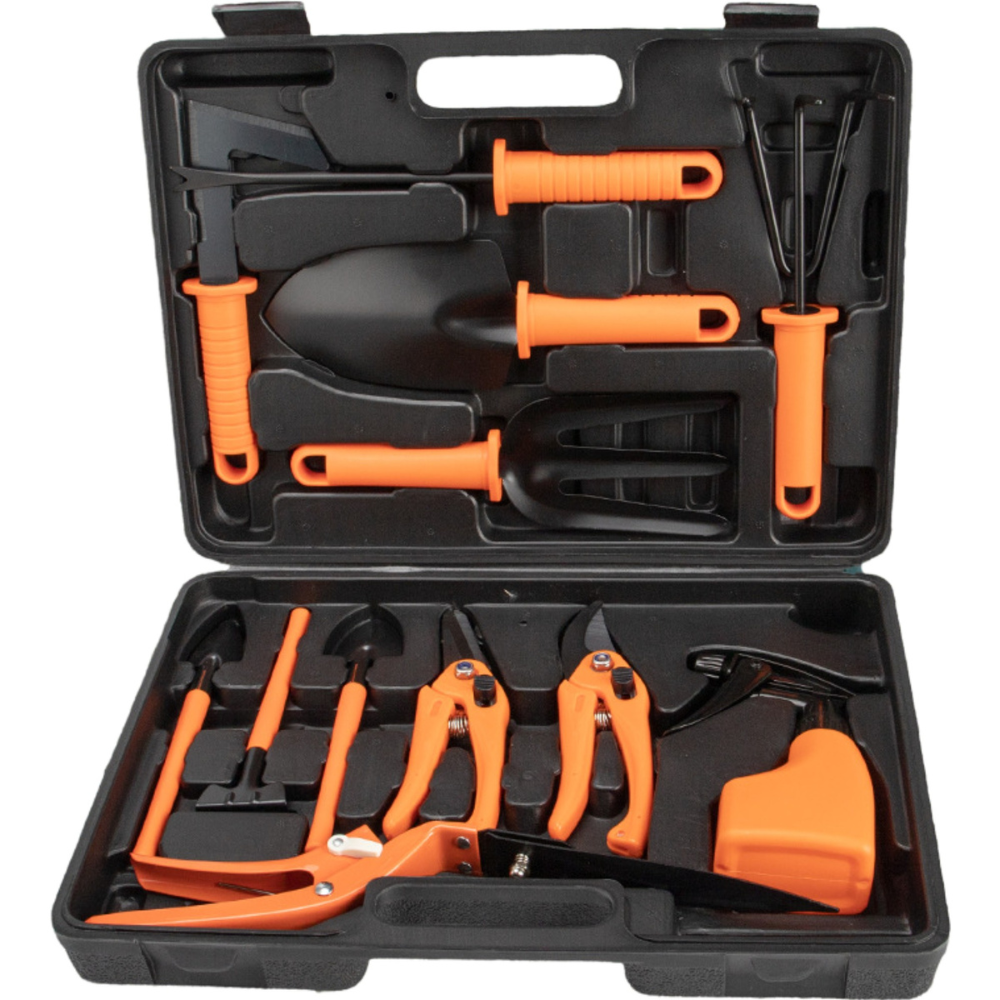 Set 12 Accesorii pentru Grădinărit cu Geantă de Depozitare - Oțel Inoxidabil, 37 x 27 cm, Portocaliu