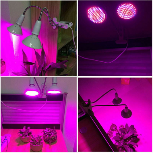 Lampă pentru Creșterea Plantelor de Interior cu Cap Dublu - 290 LED-uri, 2 Culori, Prindere cu Clips, 46 x 11.5 x 9.2 cm