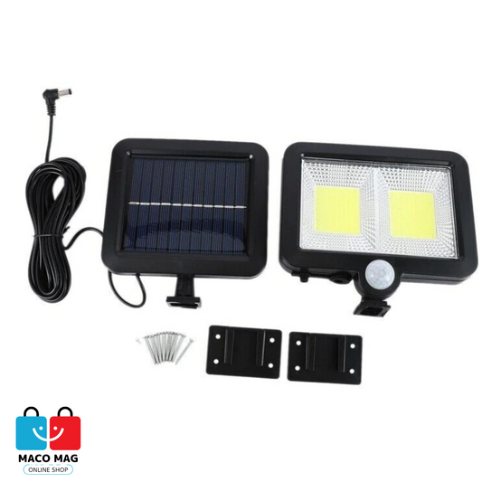 SET LAMPĂ SOLARĂ CU SENZOR DE MISCARE, 108 COB LED, 2 GRILE, 2400LM, IP65, CULOARE NEAGRĂ