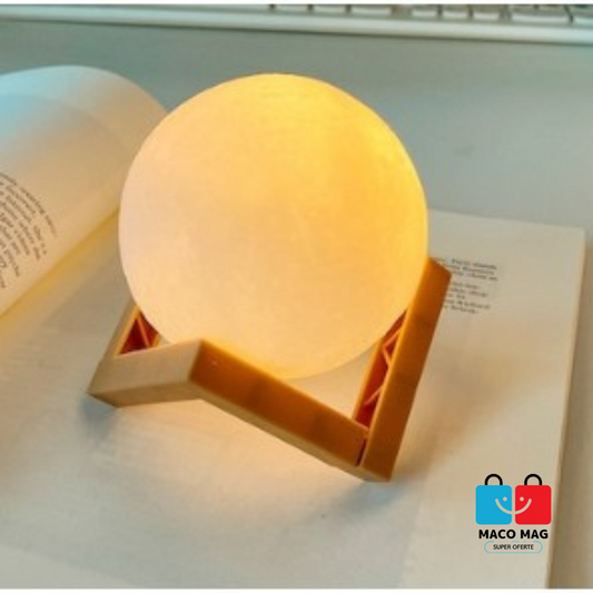 LAMPA DE VEGHE în formă de lună 3D Moon Light Multicolor, cu alimentare pe bază de baterii, suport din plastic inclus, cu diametrul de 8 cm