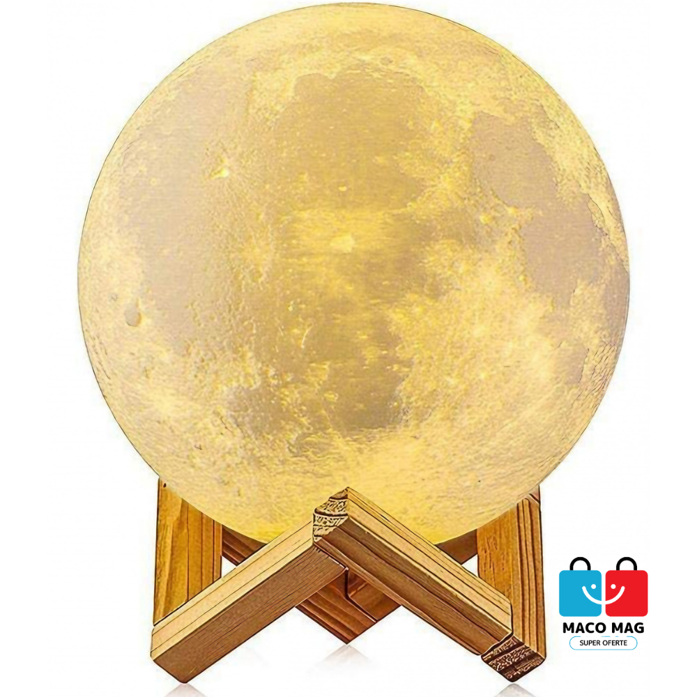 LAMPA DE VEGHE în formă de lună 3D Moon Light Multicolor, cu alimentare pe bază de baterii, suport din plastic inclus, cu diametrul de 8 cm
