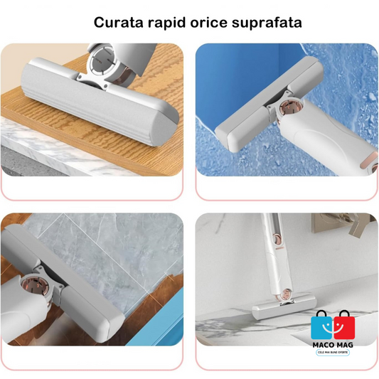MOP DE MÂNĂ, MINI-PORTABIL, CU SISTEM DE STOARCERE MANUALĂ, CU BURETE ABSORBANT, MATERIAL PVA, PENTRU MULTISUPRAFEȚE ȘI GEAMURI, 29.5 X 15.5 CM, ALB