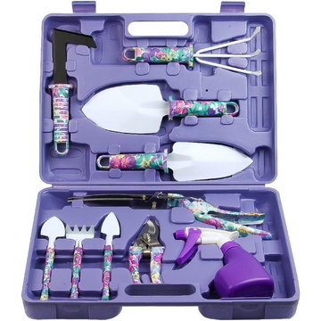 Set 10 Accesorii pentru Grădinărit cu Geantă de Depozitare - Oțel Inoxidabil, 37 x 28 cm, Mov