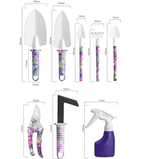 Set 10 Accesorii pentru Grădinărit cu Geantă de Depozitare - Oțel Inoxidabil, 37 x 28 cm, Mov